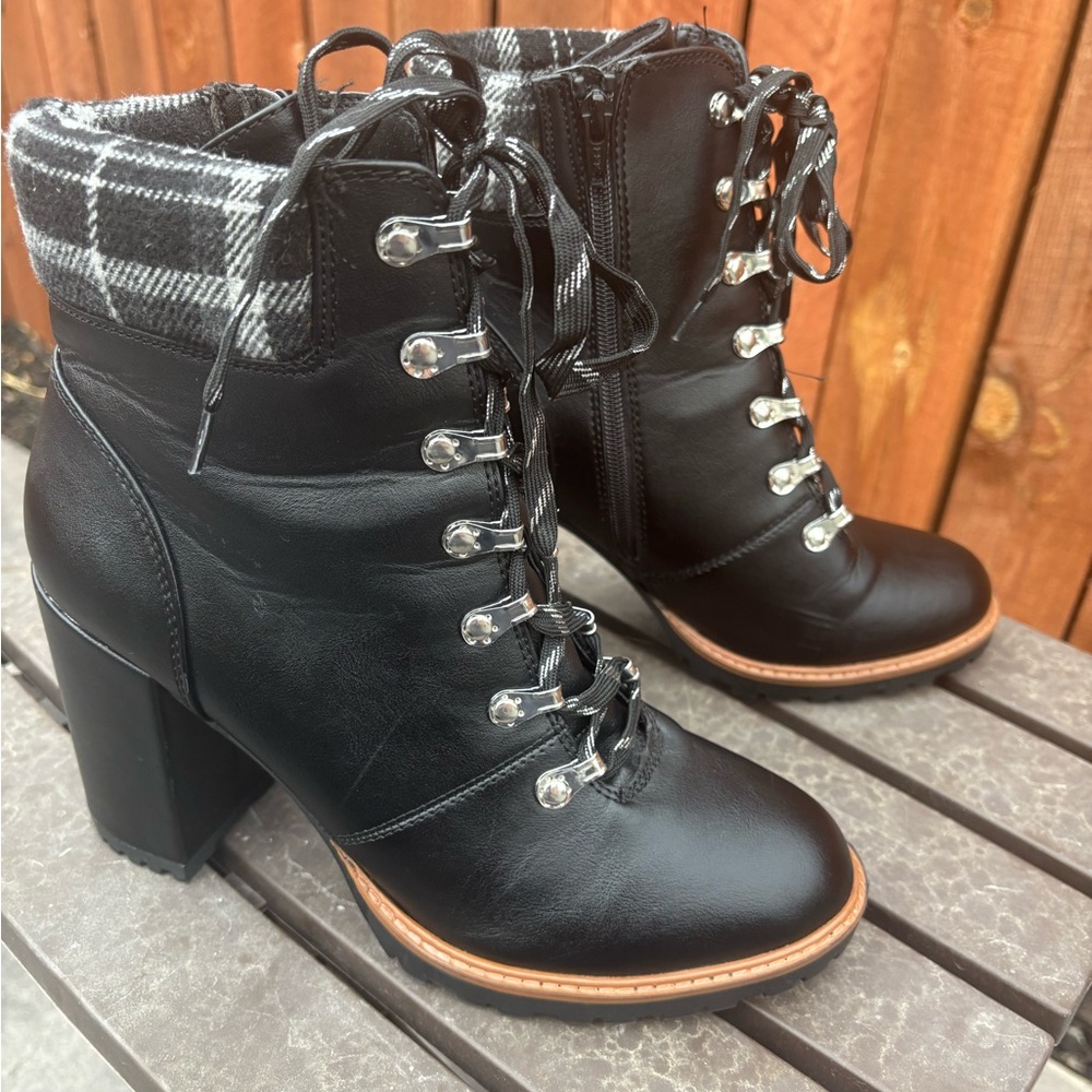Black Plaid Ankle Boots